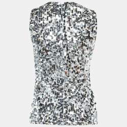 Pre Owned Dolce & Gabbana Silver Sequined Mesh Sleeveless Top  S