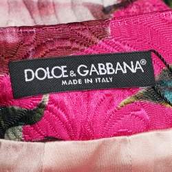 Pre Owned Dolce & Gabbana Pink Rose Print Cotton & Silk Jacquard Mini Skirt S