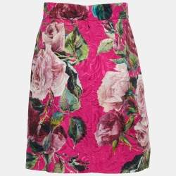 Pre Owned Dolce & Gabbana Pink Rose Print Cotton & Silk Jacquard Mini Skirt S