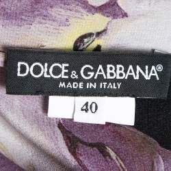 Pre Owned Dolce & Gabbana Black & Purple Tulip Printed Silk Sleeveless Top S