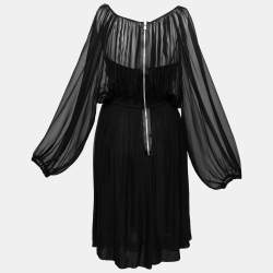 Pre Owned Dolce & Gabbana Black Sheer Silk Ruched Waist Dress M