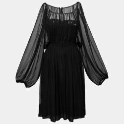 Pre Owned Dolce & Gabbana Black Sheer Silk Ruched Waist Dress M
