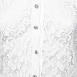 Pre Owned Dolce & Gabbana White Knit & Lace Paneled Button Front Cardigan L