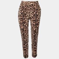 Pre Owned Dolce & Gabbana Brown Leopard Print Wool Trousers S Waist 26"