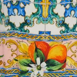 Pre Owned Dolce & Gabbana Multicolor Majolica Print Silk Midi Dress M