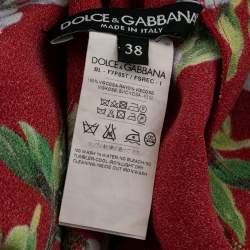 Pre Owned Dolce & Gabbana Red Wisteria Floral Print Crepe Short Sleeve Top S