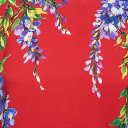 Pre Owned Dolce & Gabbana Red Wisteria Floral Print Crepe Short Sleeve Top S