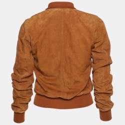 Pre Owned Dolce & Gabbana Brown Suede Button Front Bomber Jacket S