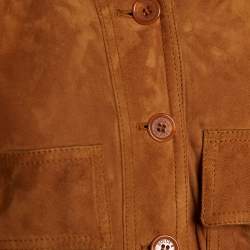Pre Owned Dolce & Gabbana Brown Suede Button Front Bomber Jacket S