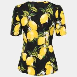 Pre Owned Dolce & Gabbana Black Lemon Print Silk Short Sleeve Blouse M