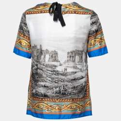 Pre Owned Dolce & Gabbana Multicolor Printed Silk Short Sleeve Top M