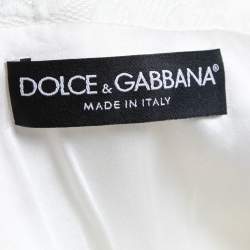 Pre Owned Dolce & Gabbana White Printed Silk Brocade Embroidered Coat S