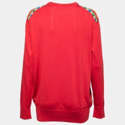 Pre Owned Dolce & Gabbana Red Carretto Siciliano Print Silk Knit Sweater L