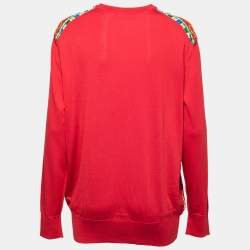 Dolce & Gabbana Red Carretto Siciliano Print Silk Knit Sweater L