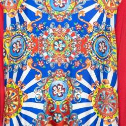 Pre Owned Dolce & Gabbana Red Carretto Siciliano Print Silk Knit Sweater L