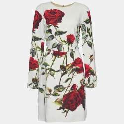 Pre Owned Dolce & Gabbana Pale Green Rose Print Crepe Mini Dress M