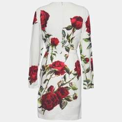 Pre Owned Dolce & Gabbana Pale Green Rose Print Crepe Mini Dress M