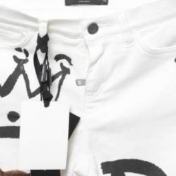 Pre Owned Dolce & Gabbana White Graffiti Print Denim Girly Fit Jeans S Waist 29"