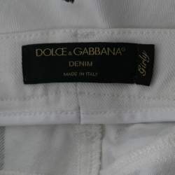 Pre Owned Dolce & Gabbana White Graffiti Print Denim Girly Fit Jeans S Waist 29"