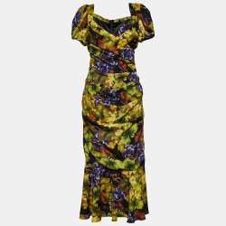 Pre Owned Dolce & Gabbana Multicolor Floral Print Silk Ruched Midi Dress L
