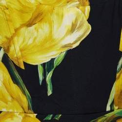 Pre Owned Dolce & Gabbana Yellow Tulip Print Stretch Silk Sheath Dress L