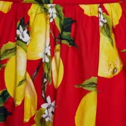 Pre Owned Dolce & Gabbana Red Lemon Print Cotton Flared Skirt XS