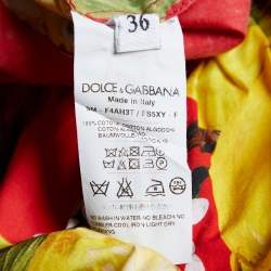 Pre Owned Dolce & Gabbana Red Lemon Print Cotton Flared Skirt XS