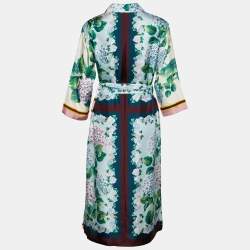 Pre Owned Dolce & Gabbana White Ortensia Print Silk Button Front Belted Dress S