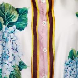 Pre Owned Dolce & Gabbana White Ortensia Print Silk Button Front Belted Dress S