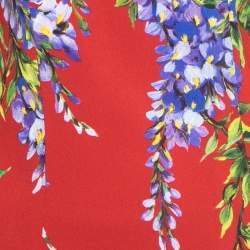 Pre Owned Dolce & Gabbana Red Floral Printed Crepe Top & Slim Fit Pant Set S
