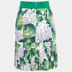 Pre Owned Dolce & Gabbana Green Hydrangea Printed Silk Crepe Pleated Hem Skirt XS