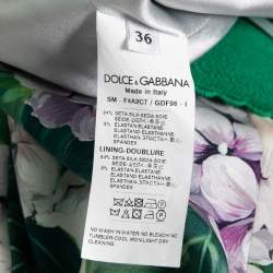 Pre Owned Dolce & Gabbana Green Hydrangea Printed Silk Crepe Pleated Hem Skirt XS