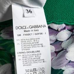 Pre Owned Dolce & Gabbana Green Hydrangea Printed Silk Crepe Pleated Hem Skirt XS