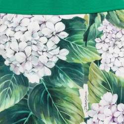 Pre Owned Dolce & Gabbana Green Hydrangea Printed Silk Crepe Pleated Hem Skirt XS