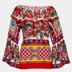 Pre Owned Dolce & Gabbana Multicolor Mambo Print Silk Ruffled Blouse S