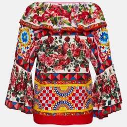 Pre Owned Dolce & Gabbana Multicolor Mambo Print Silk Ruffled Blouse S