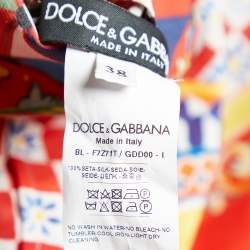 Pre Owned Dolce & Gabbana Multicolor Mambo Print Silk Ruffled Blouse S