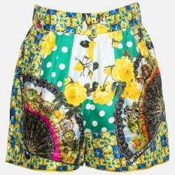 Pre Owned Dolce & Gabbana Multicolor Printed Silk High Waist Shorts XS  