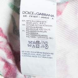 Pre Owned Dolce & Gabbana White Floral Print Silk Knit Lace Trim Top M