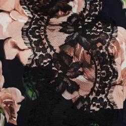 Pre Owned Dolce & Gabbana Black Floral Printed Crepe & Lace Top L