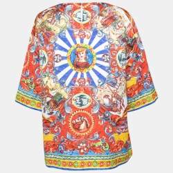 Pre Owned Dolce & Gabbana Multicolor Maria-Carreto Print Jacquard Top L 