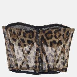 Pre Owned Dolce & Gabbana Brown Animal Print Tulle Bustier Crop Top M