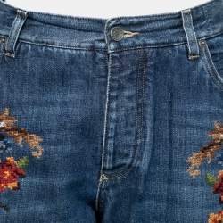 Pre Owned Dolce & Gabbana Blue Denim Floral-Embroidered 16 Classic Jeans 2XL Waist 37"