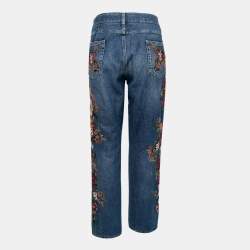 Pre Owned Dolce & Gabbana Blue Denim Floral-Embroidered 16 Classic Jeans 2XL Waist 37"
