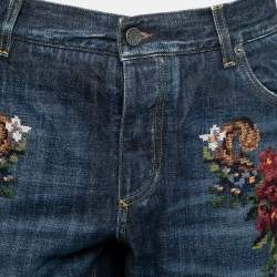 Pre Owned Dolce & Gabbana  Blue Denim Embroidered 16 Classic Ripped Jeans 2XL Waist 38"