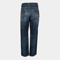 Pre Owned Dolce & Gabbana  Blue Denim Embroidered 16 Classic Ripped Jeans 2XL Waist 38"