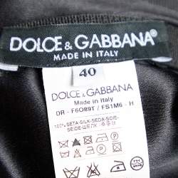 Pre Owned Dolce & Gabbana Black Rose Printed Silk Ruched Strapless Gown S