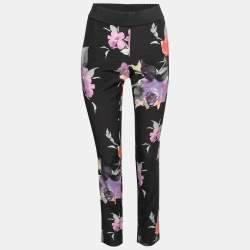 Pre Owned Dolce & Gabbana Black Floral Printed Silk Crepe Trousers M