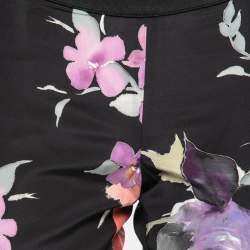 Pre Owned Dolce & Gabbana Black Floral Printed Silk Crepe Trousers M