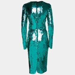 Pre Owned Dolce & Gabbana Green Sequin Embellished Long Sleeve Dress M